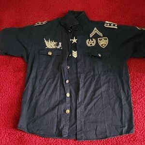 Men's Black Embroidered Military Style Shirt
